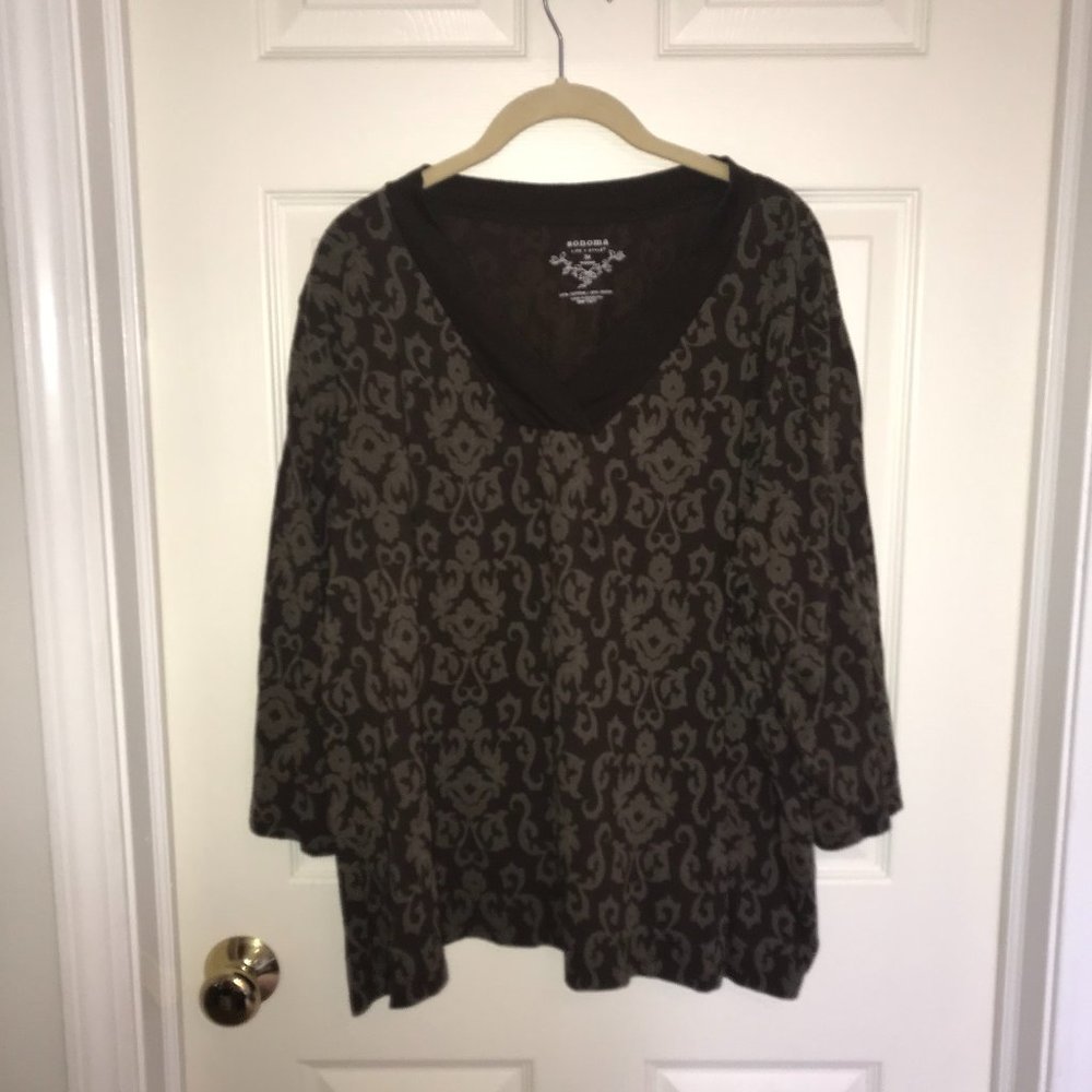 💥GUC! 3X Sonoma V-neck Brown Pattern Top